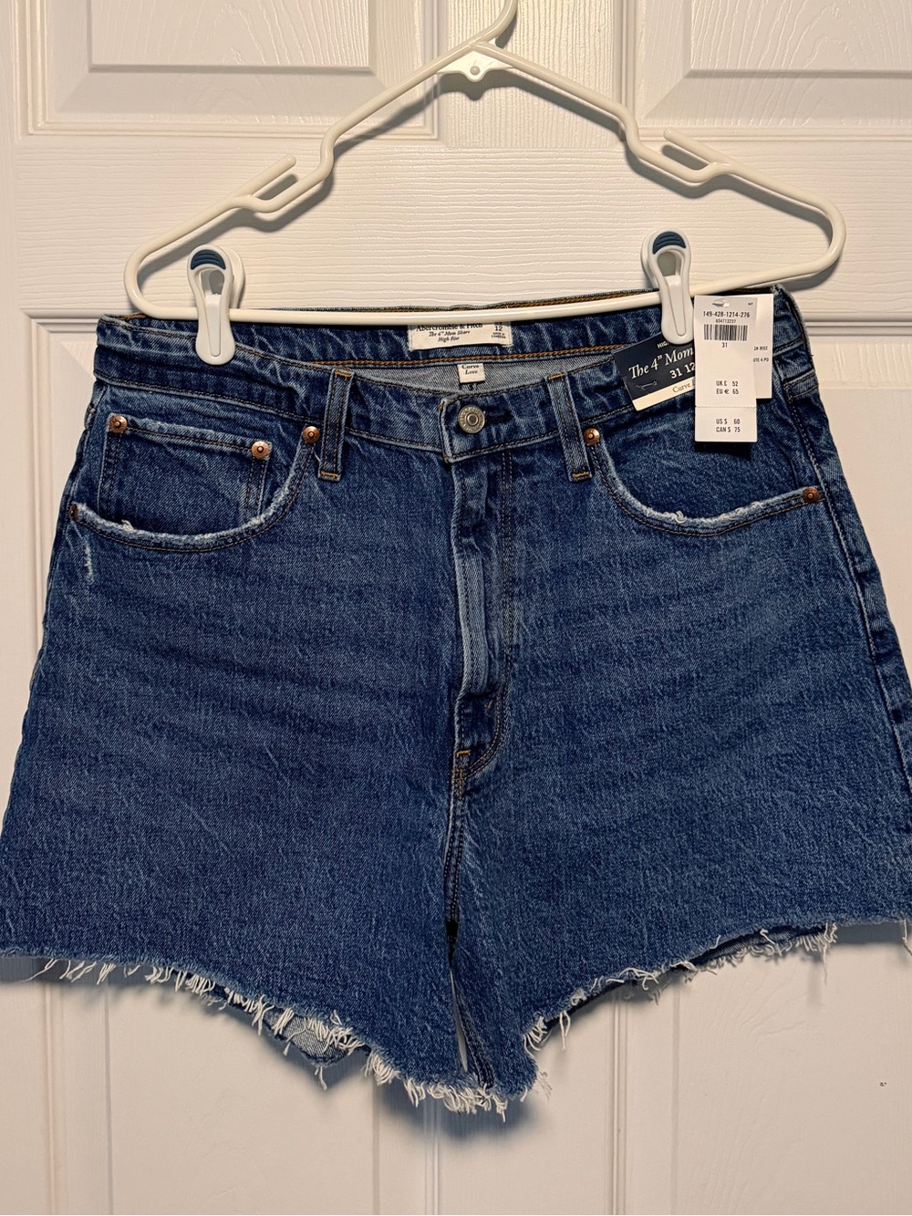 Abercrombie & Fitch Dark Blue High-Rise Frayed Hem Jean Shorts